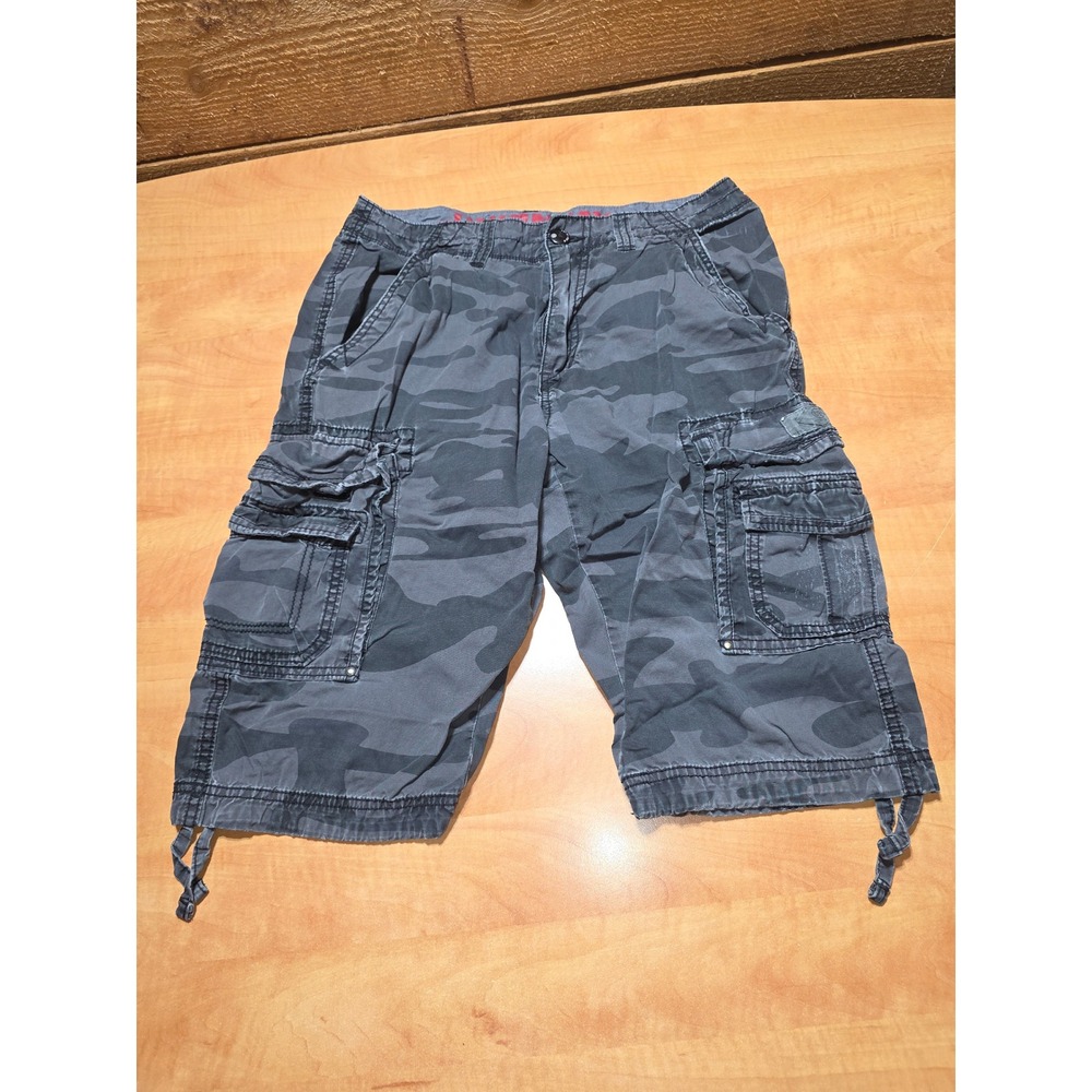 Unionbay Mens Grey Camo Cargo Shorts Cotton Size 30 Camouflage Multi Pocket